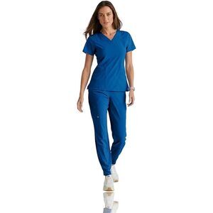BARCO One Boost Scrub Set for Women XXL Blue Sporty V-Neck 4-Way Stretch Women's